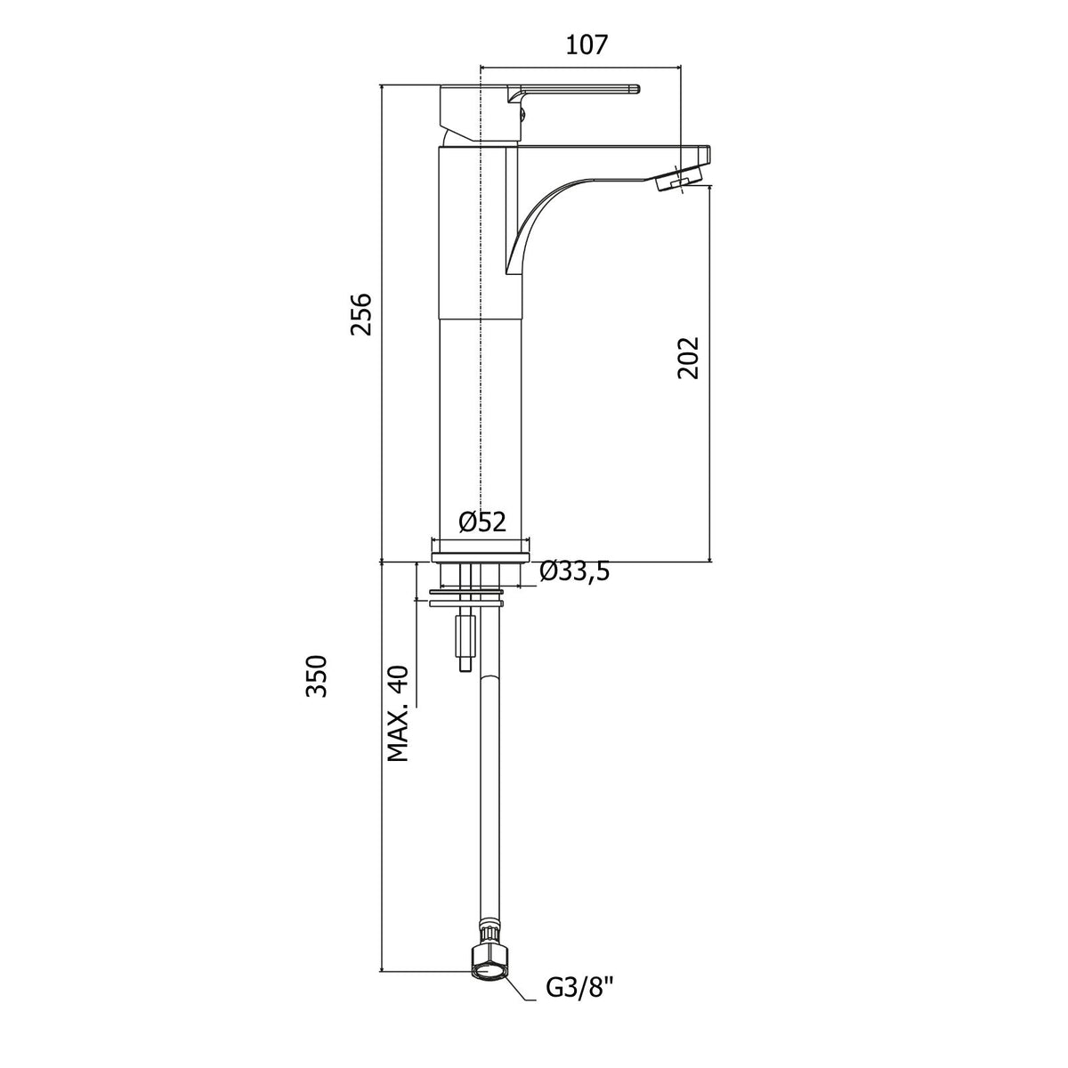 Dimensions du mitigeur lavabo haut Paffoni RED071 chromé