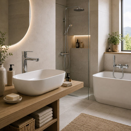 Robinetterie de salle de bain avec lavabo, douche et baignoire