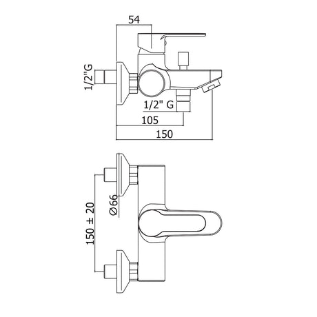 Dimensions du mitigeur baignoire douche Paffoni BLU022 chromé