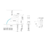 Dimensions du mitigeur lavabo cascade chromé
