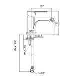 Dimensions du mitigeur lavabo Paffoni BLU071 chromé