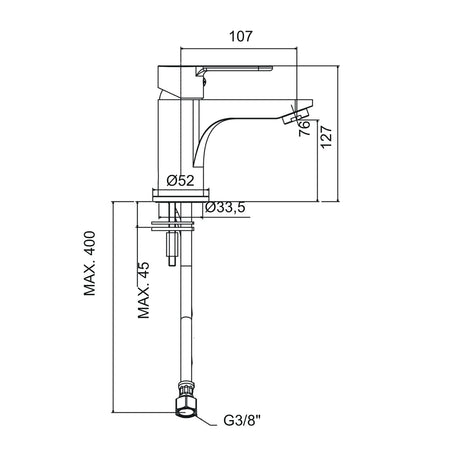 Dimensions du mitigeur lavabo Paffoni BLU071 chromé