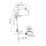 Dimensions du mitigeur lavabo Paffoni BLU075 chromé