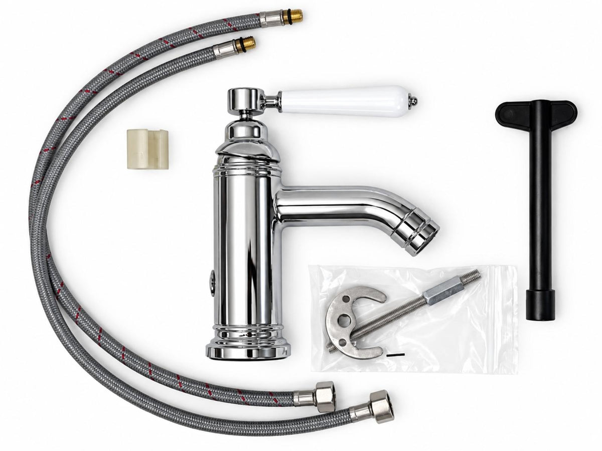 Mitigeur lavabo Bettina chromé avec flexibles et accessoires de montage