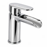 Mitigeur lavabo cascade chromé sur fond blanc